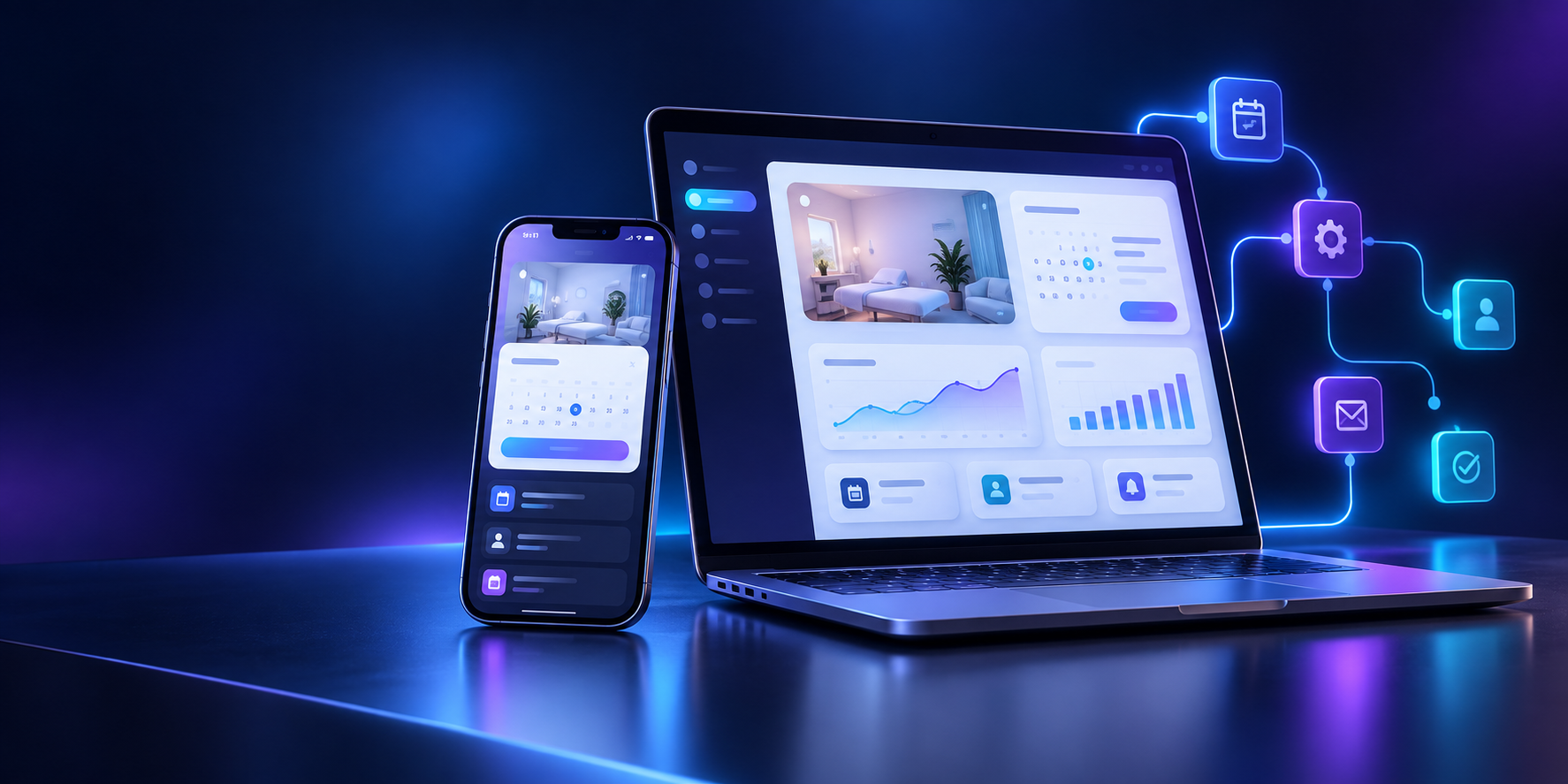 A custom application on a phone and laptop